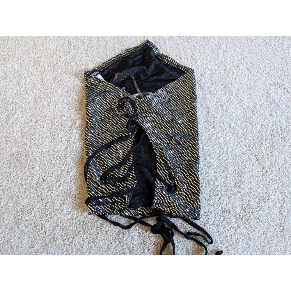 Fashion Magazine Metallic Shimmer Top Large Silver Black Tank 9688T